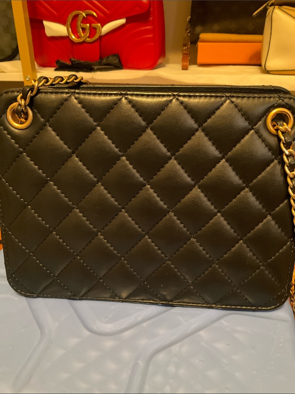 CHANEL Black Quilted Lambskin Crossbody with Gold Chain CC - Picture 2 of 9